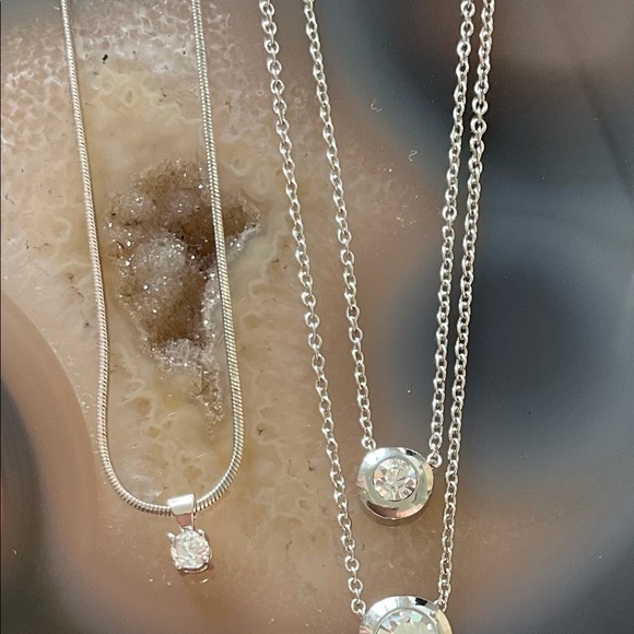 Cookie Lee cubic zirconia necklace lot 2 tiny cz choker NWT - Picture 2 of 6